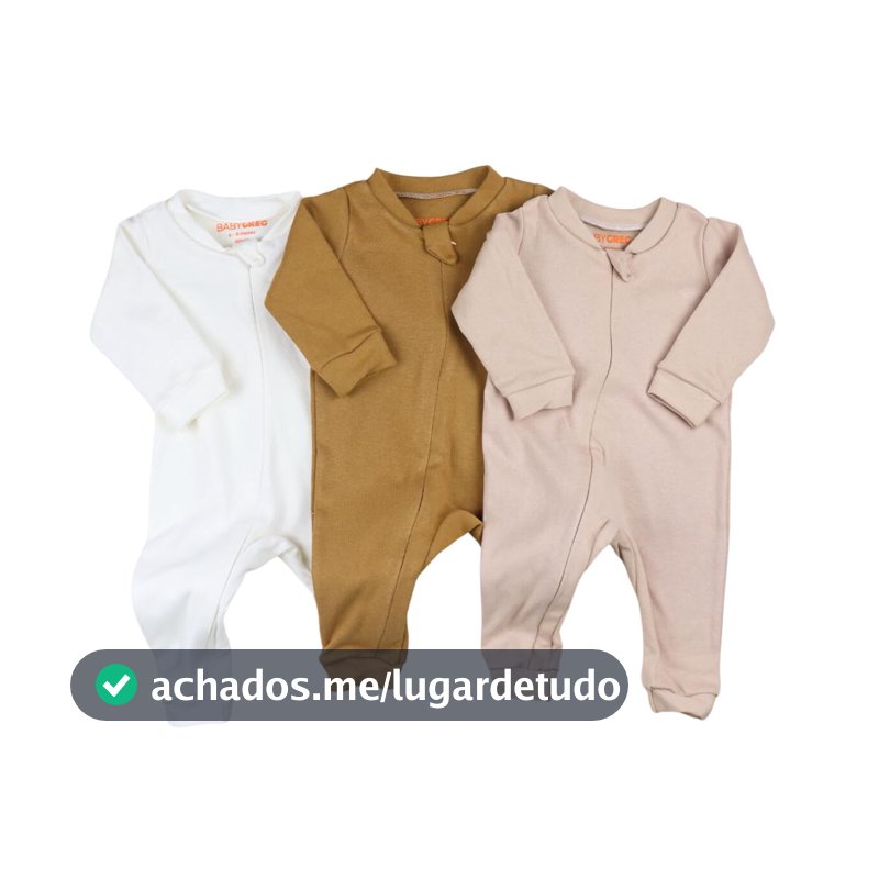 Combo 3 Macacão Minimalista para Bebês de 0 a 12 Meses - Tecido Respirável de Algodão, Abertura em Zíper