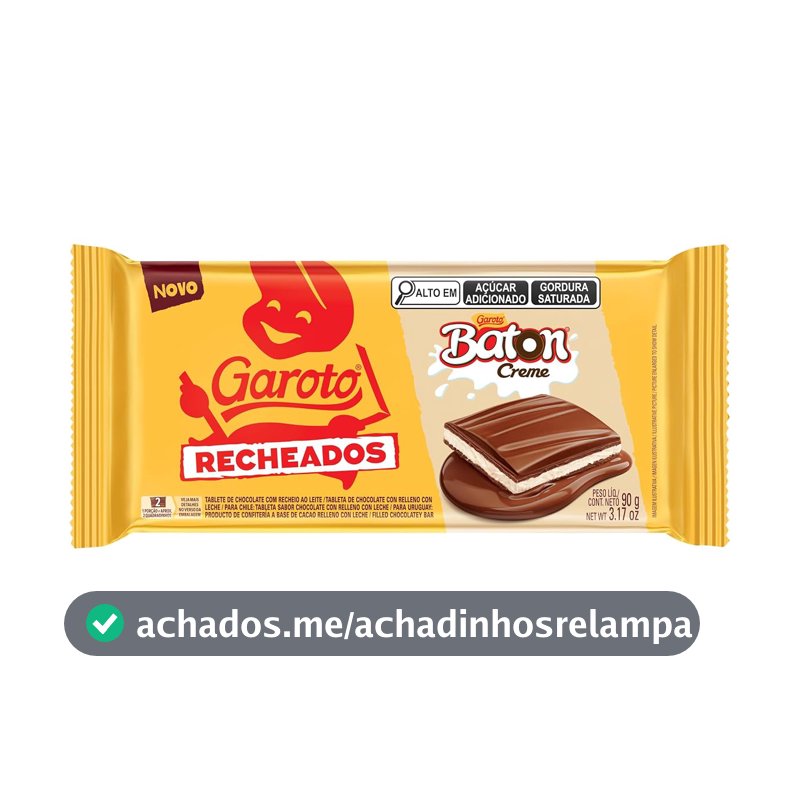 Chocolate ao Leite Recheio Baton Creme Garoto Recheados Pacote 90g