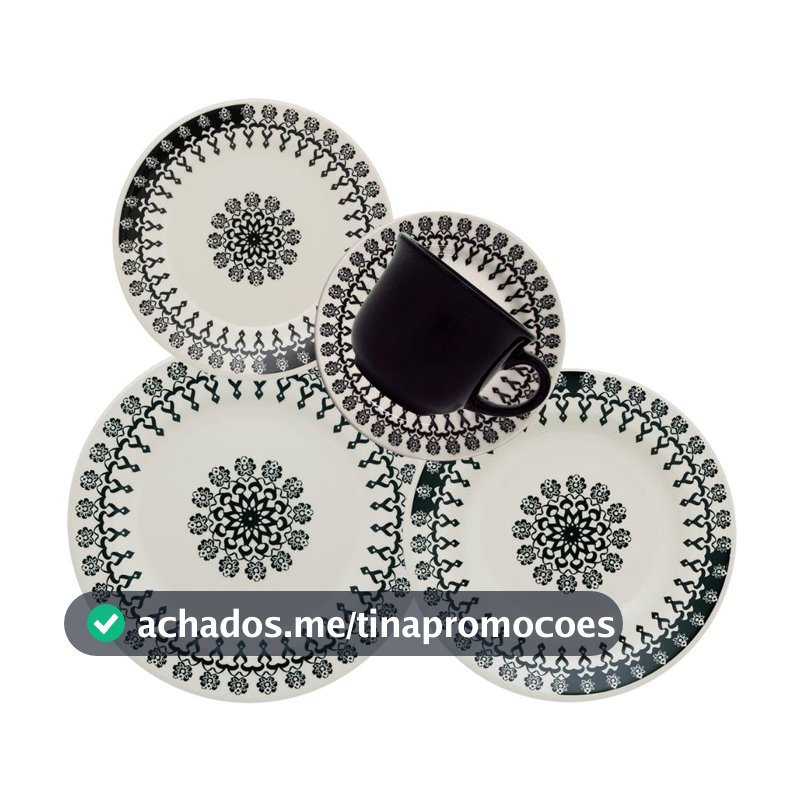 Aparelho de Jantar e Chá Biona Donna Folk, Marfim/Preto