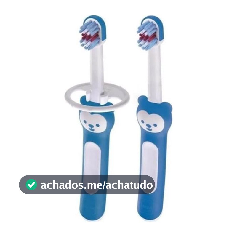 MAM Baby Kit com 2 Escovas de Dentes Baby's Brush com Trava de Segurança para Crianças de 6+ Meses Com Cabo Ergonômico e Fácil de Segurar, Azul