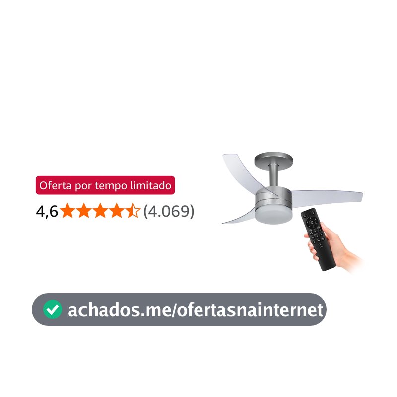 Ventilador de Teto Arno Ultimate Bivolt Prata VX15, 150W, Controle Remoto, 6 Velocidades, 4 Funções e Iluminação para 2 Lâmpadas