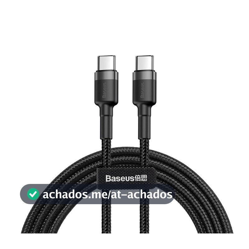Cabo de 2 metros de Nylon BASEUS Turbo tipo C P/tipo C 60wats 3amp Cor Preto (2M - USB-C P/USB-C)