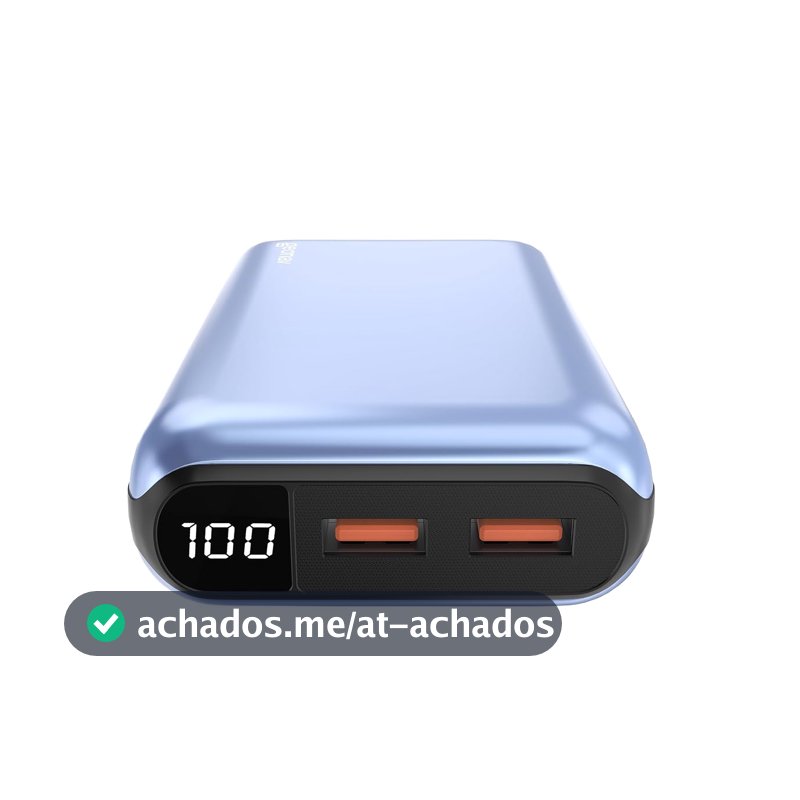 Geonav Power Bank Ultra Compacto com carregamento Rápido 1 porta USB-C (entrada/saída) de 20W de potência, 2 portas USB-A (Saída) de 18W de potência, PB20K20WLB Azul Claro