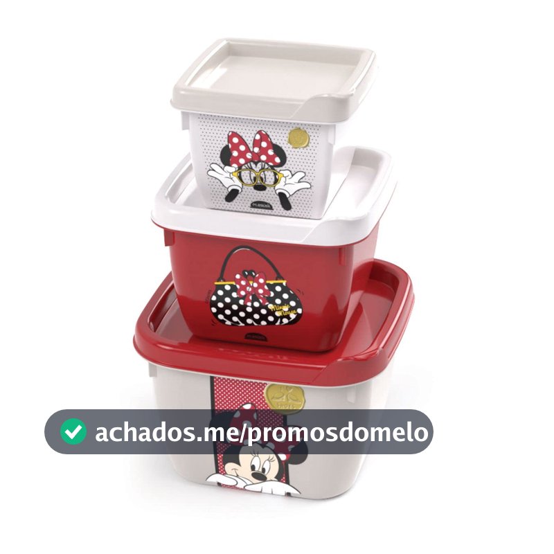 Conjunto 3 Potes Conect Quadrado Minnie Plasutil