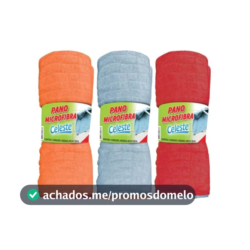 Pano de Chão Pacote 3 Cores Mistas em Microfibras 48x58cm