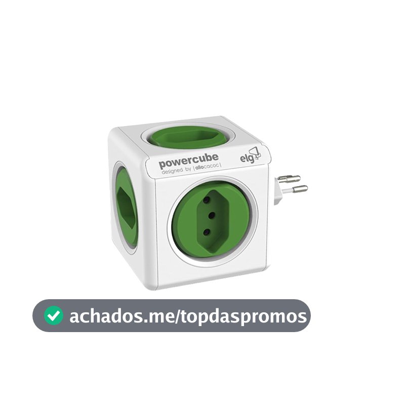 ELG, PWC-R5, PowerCube, Multiplicador 5 Tomadas, Disjuntor Integrado de 10A, Filtro de Linha com Protetor de Surto, Bivolt, Branco e Verde