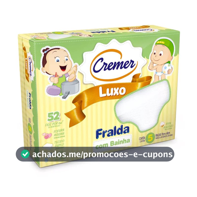 Cremer Fralda Luxo Com Bainha Pc Com 5 Unidades (Embalagem Pode Variar)