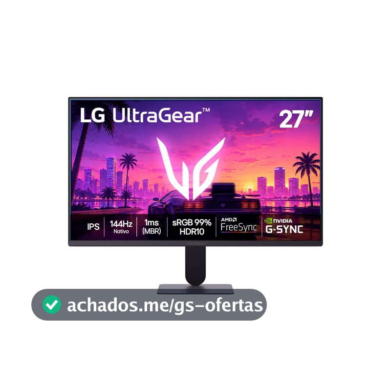 LG UltraGear Monitor Gamer 27" IPS, 144Hz Nativo, 1ms (MBR), Full HD (1920x1080), HDR10, NVIDIA G-SYNC, AMD FreeSync, Preto - 27G411B