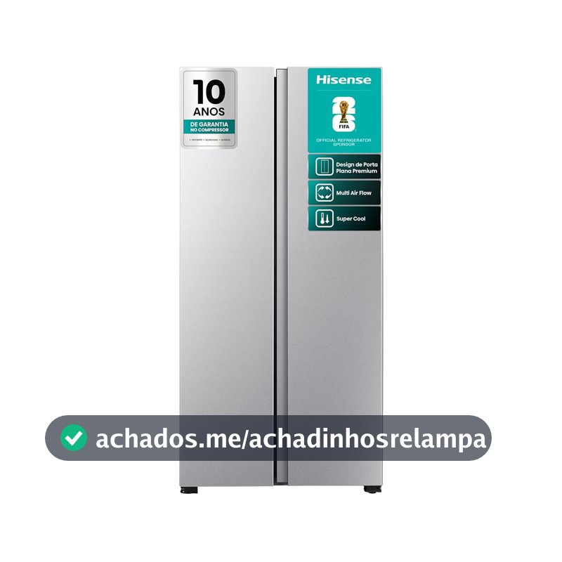 Geladeira Hisense Side By Side 441l Inverter Frost Free Cinza 127v