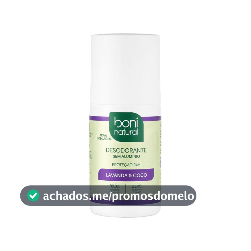 Desodorante Roll-On sem Alumínio, Natural, Vegetal e Vegano, Coco e Magnésio, com Perfume Suave de Lavanda, Boni Natural, 55ml