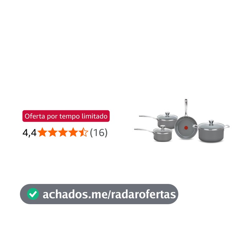 Jogo de Panelas Tefal Ceramic Vitality 4 Peças com Base de Indução, Cabos de Aço Inox, Revestimento Cerâmico e Tecnologia Thermo-Sinal®