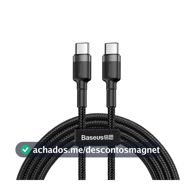Cabo de 2 metros de Nylon BASEUS Turbo tipo C P/tipo C 60wats 3amp Cor Preto (2M - USB-C P/USB-C)