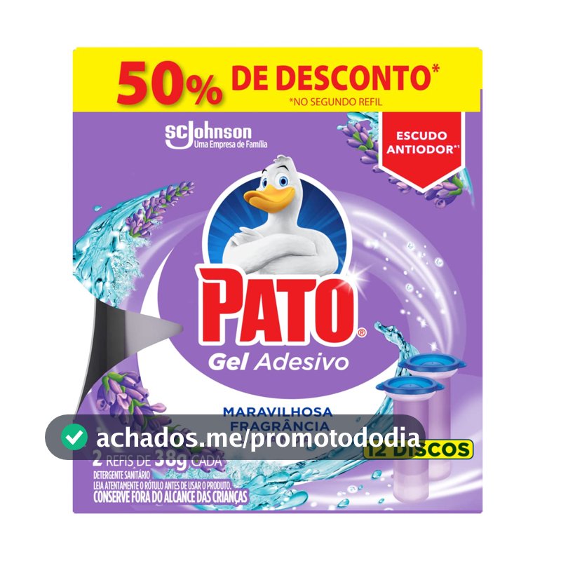 Pato Desodorizador Sanitário Gel Adesivo 2 Refis Lavanda, 12 Discos