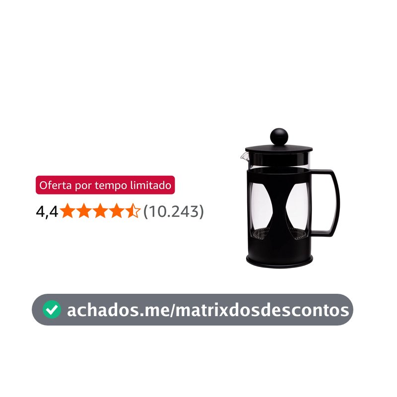 Mimo Style Cafeteira Prensa Francesa, Com Haste e Alça, Resistente, Suporta Altas e Baixas Temperaturas (-20 °C a 180 °C), Excelente Sistema de Filtragem (600ml)