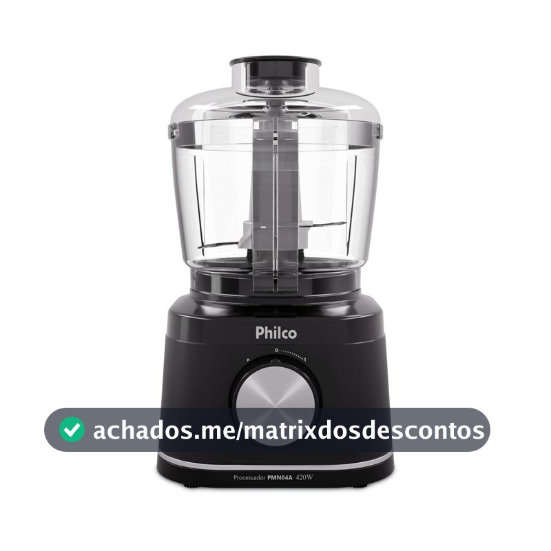 Processador de Alimentos Philco PMN04A 420W com Jarra 500ml Função Pulsar e Trava de Segurança Preto 220V