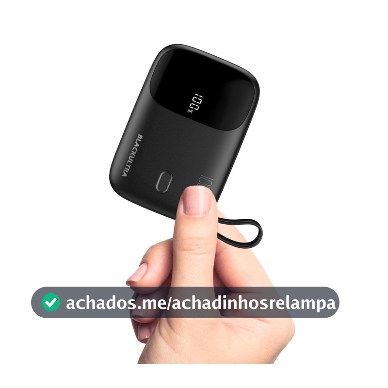 Carregador Portátil 10000mAh com Display LED, Mini Power Bank Rápido 22.5W com PD 3.0 e QC 3.0, USB-C Leve e Compatível com iPhone 16/15/14/13/12/11 e Samsung, Preto