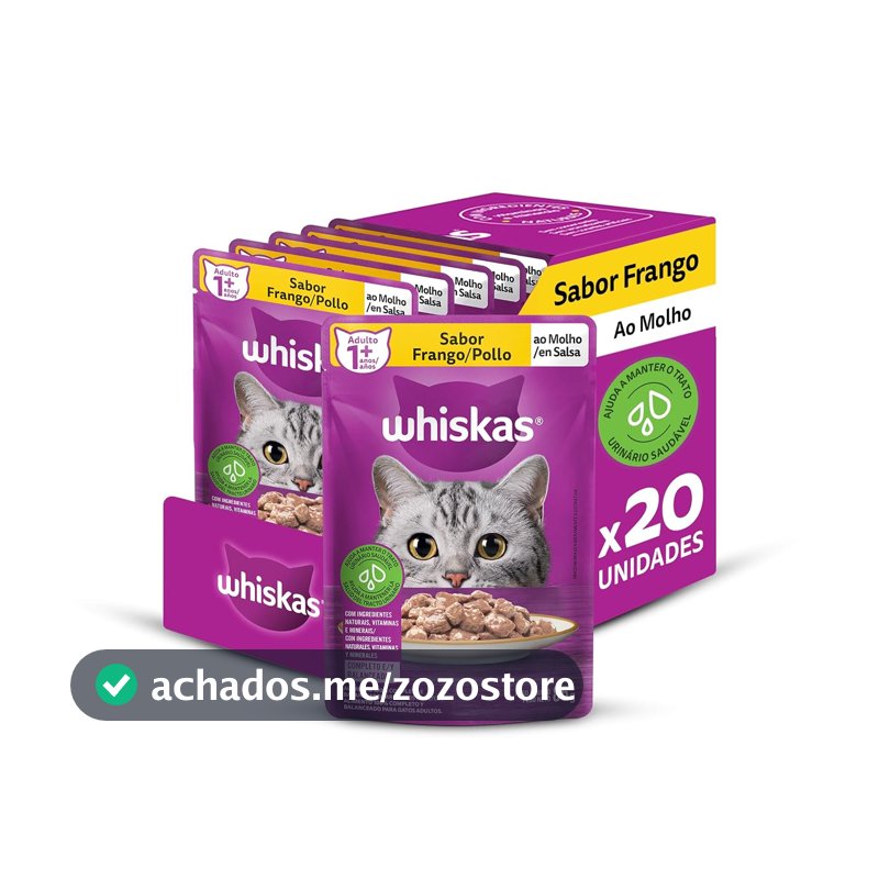 Pack Ração Úmida Whiskas Sachê Frango ao Molho para Gatos Adultos 85 g - 20 unidades