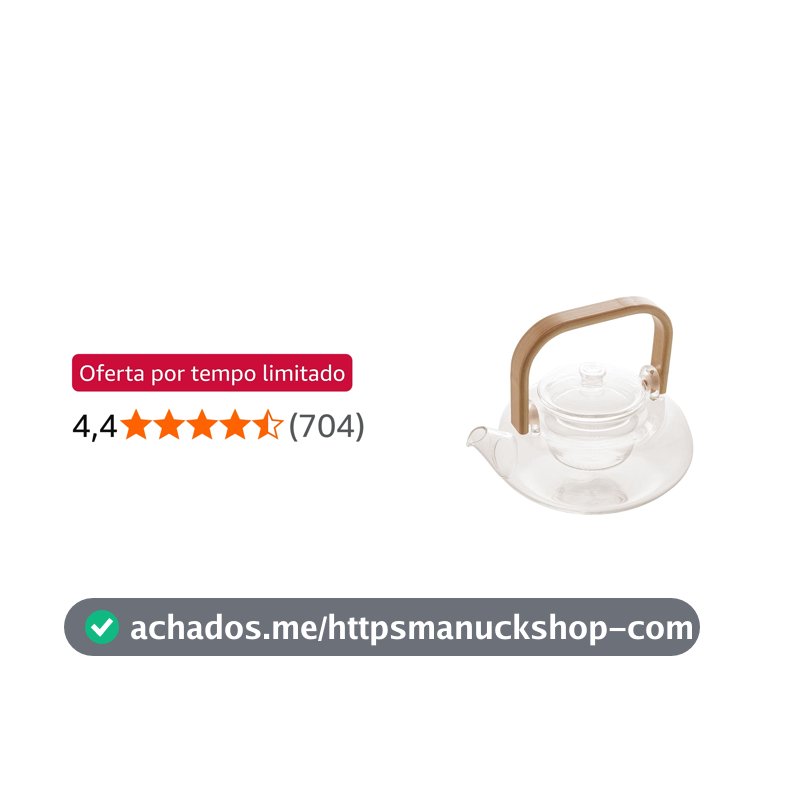 WOLFF - Chaleira de Vidro Borossilicato com Alça de Bambu - 800ml - Resistente a Calor - Infusor de Chá