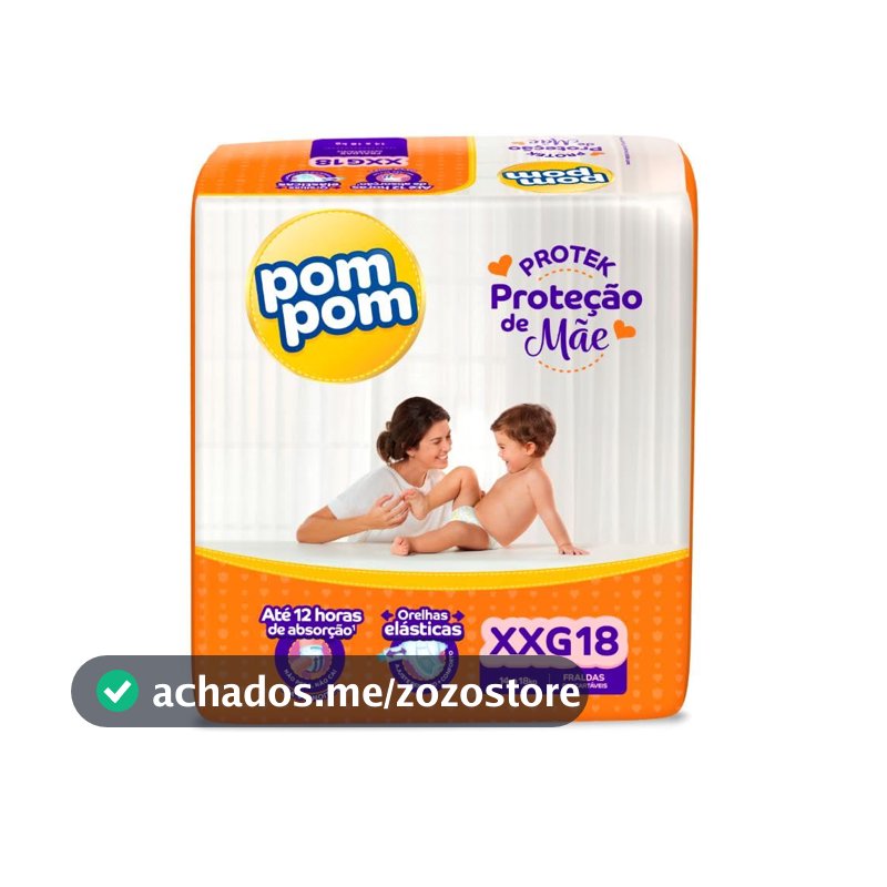 Fralda Pom Pom Protek Proteção de Mãe Jumbo XXG 18 Unidades