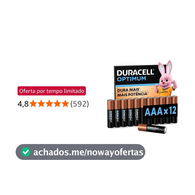 Duracell Pilhas Optimum AAA Palito Pack 12 Unidades – Dura Mais – Para Controle de Videogame e Brinquedos