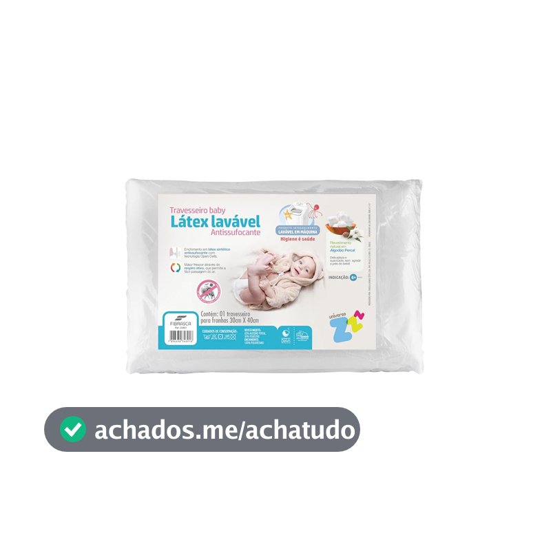 Travesseiro para Bebê Látex Lavável- Capa em Percal 180 frios - Integralmente lavável em máquina - P/fronhas 30x40cm - Fibrasca