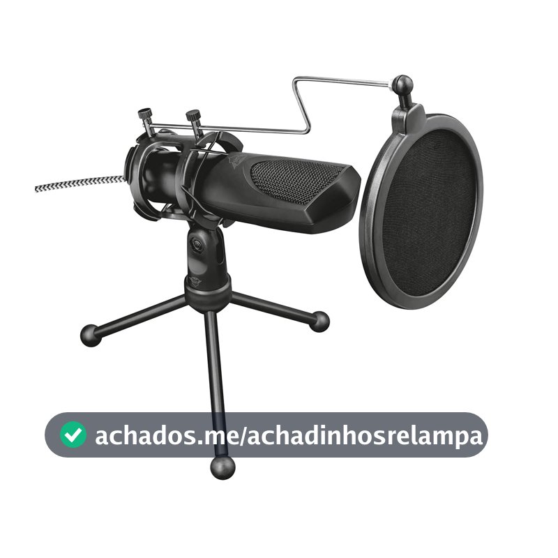 Microfone Condensador Trust Mantis Preto USB Omnidirecional com Cancelamento de Ruído PC, PS4, PS5, Acompanha Tripé de Mesa, Shock Mount e Pop Filter Ideal para VOIP, Streaming, Podcast, Narração