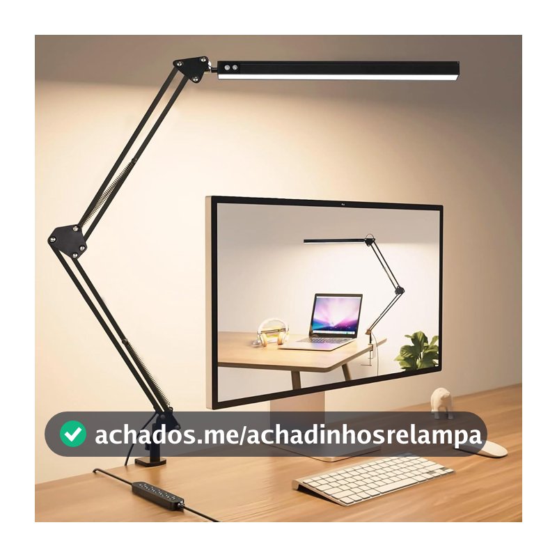 Luminária de Mesa LED Preta Articulada com Braçadeira, 98 LEDs para Estudo