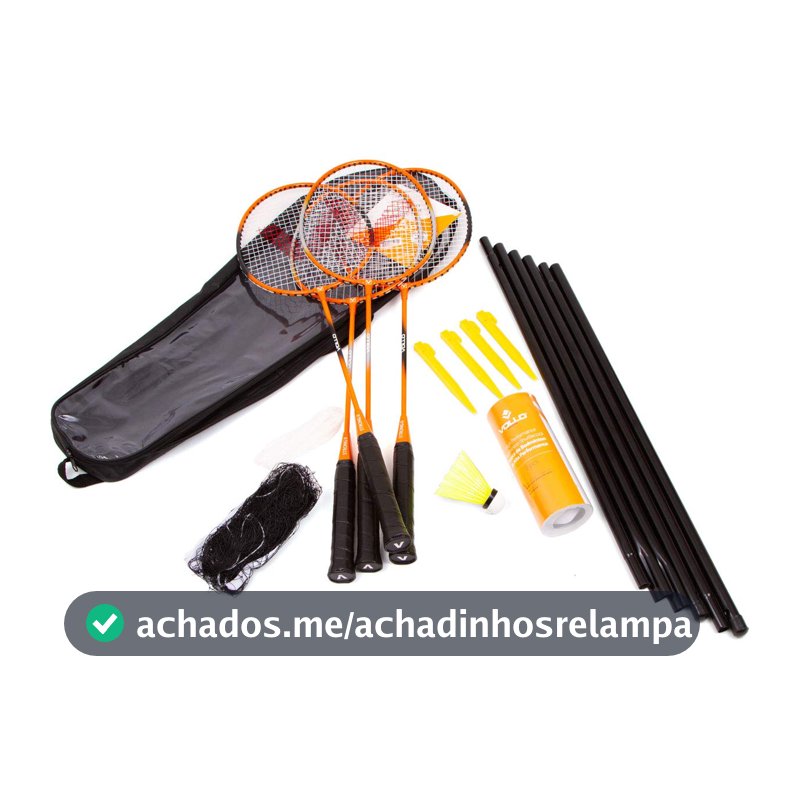Kit Badminton: 4 Raquetes 3 Petecas de Nylon Rede e Suporte Vollo Sports