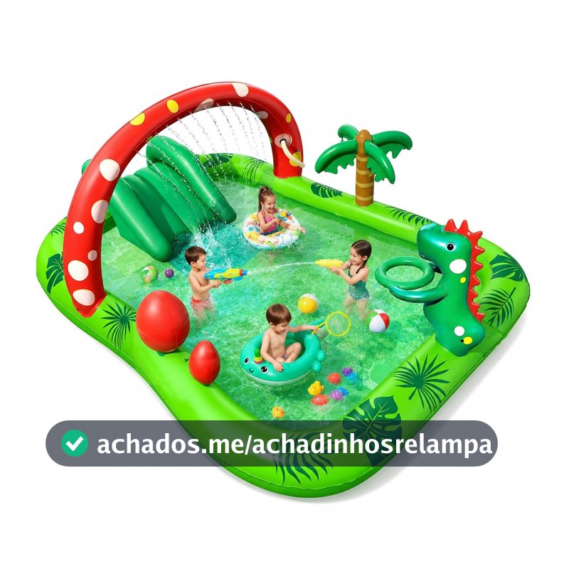 Piscina Inflável Infantil de Dinossauro com Tobogã Reforçado, Arco Aspersor e Jogo de Arremesso - Piscina Infantil Bebe e Piscina Bebe, Ideal para Presentes e Festas de Verão (A partir de 3 anos)