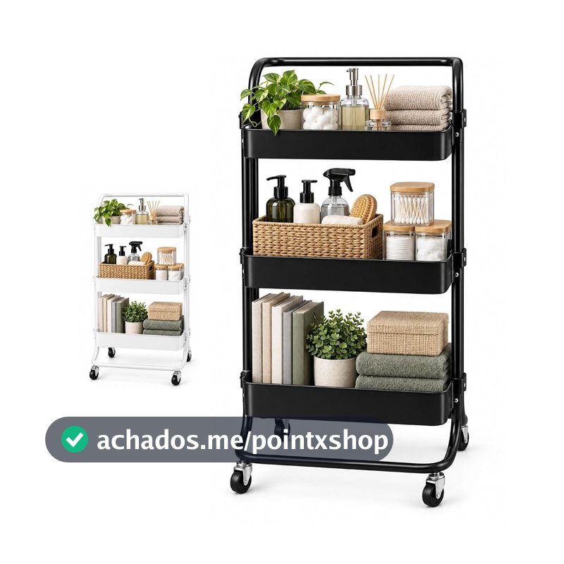 Carrinho Organizador Multiuso 3 Prateleiras Com Rodinhas/Estante/Fruteira (Preto)
