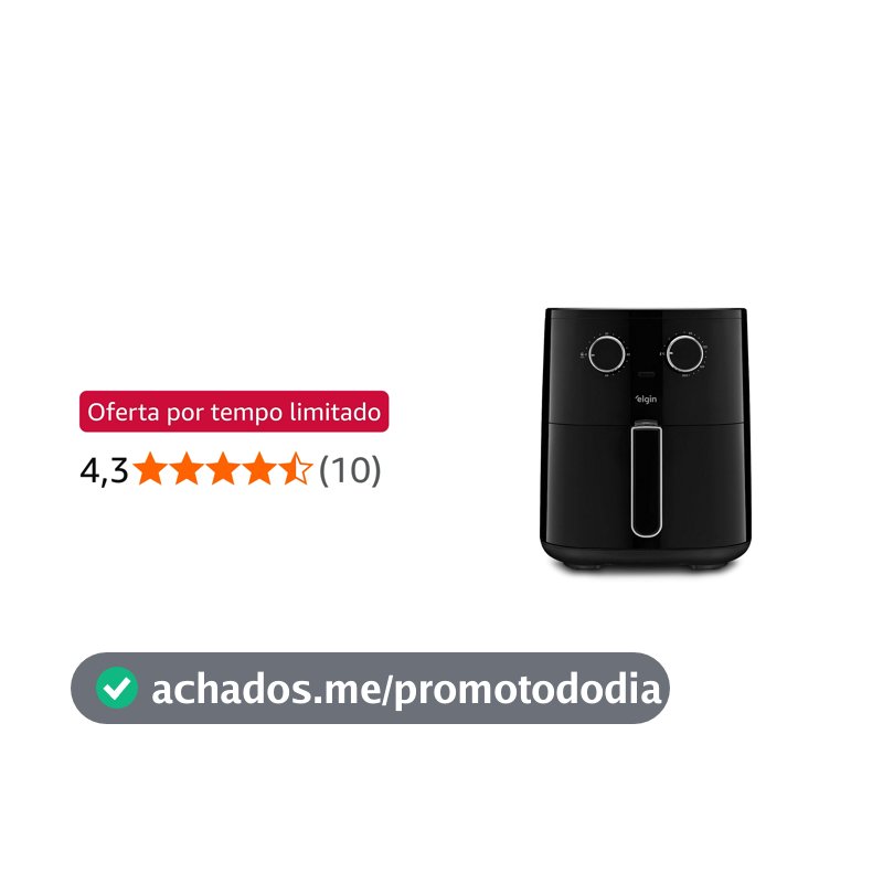 Fritadeira Air Fryer Six Fry Elgin 6,5L Cesto removível 1.500W Preta 220V