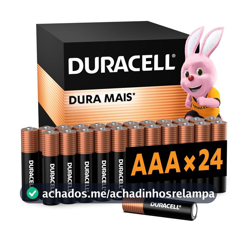 Duracell Pilhas Alcalinas AAA Palito Pack 24 Unidades – Dura Mais - Ideal para Controle de Videogame e Brinquedos