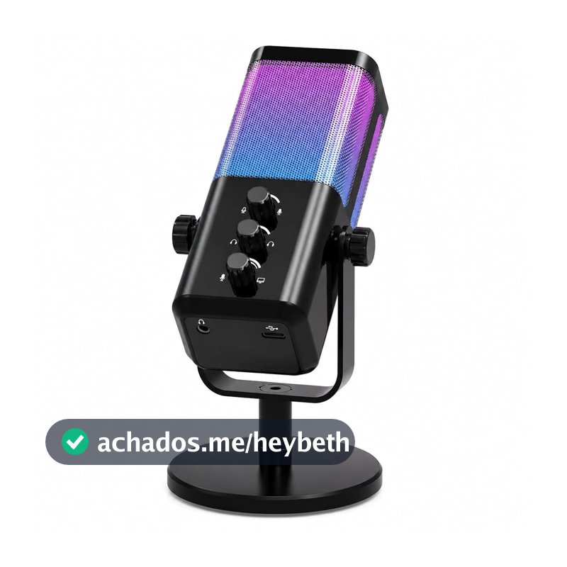 Microfone de Mesa Gamer USB Condensador Cardioide RGB para PC, Streaming, Podcast, Lives, Gravações, Chamadas e Criação de Conteúdo
