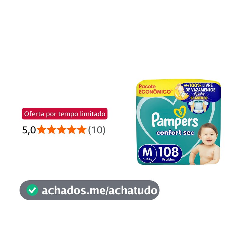 Fralda Pampers Confort Sec Tamanho M, 108 Unidades