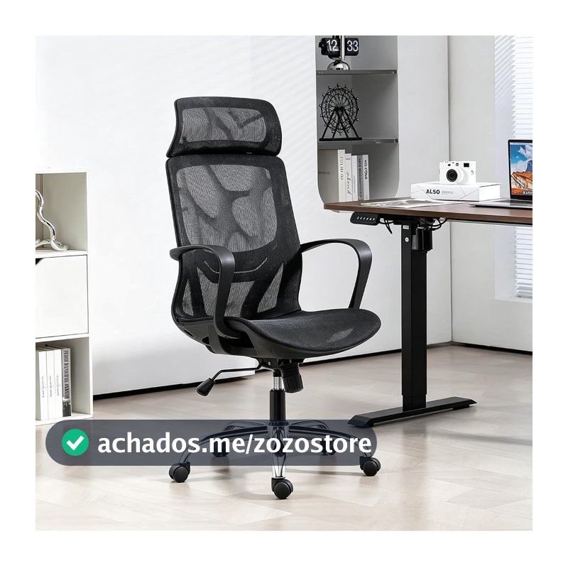 Cadeira de Escritório Ergonômica em Malha, Assento em Formato U, Altura Ajustável – Ideal para Escritório e Home Office (Preto)