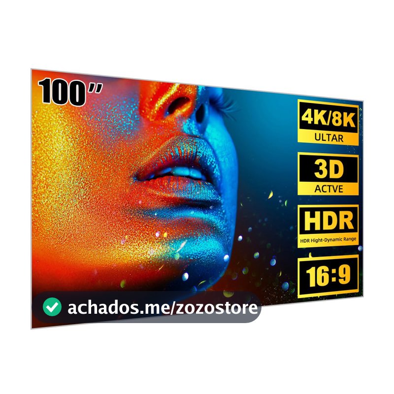 100 Polegadas Tela para Projetor Bettdow, 16:9 Tela Projetor, HD/4K Nítida Sem Reflexos Tela de Projeção Portátil, Ideal para Ambientes Domésticos, Escritórios, Flexível e portátil
