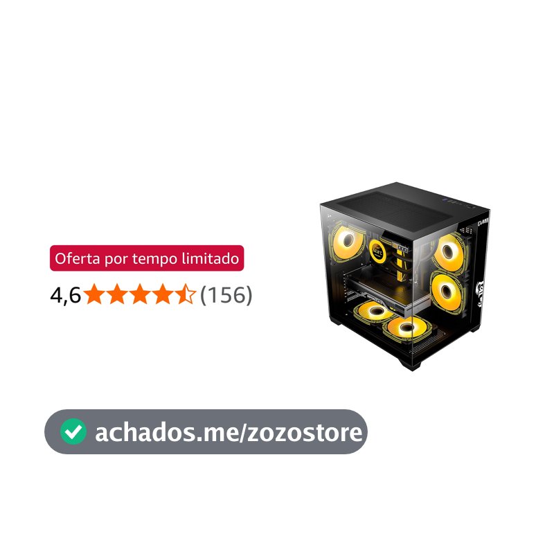 Gabinete Gamer Aquário Lateral Vidro Espaçoso Grande Preto