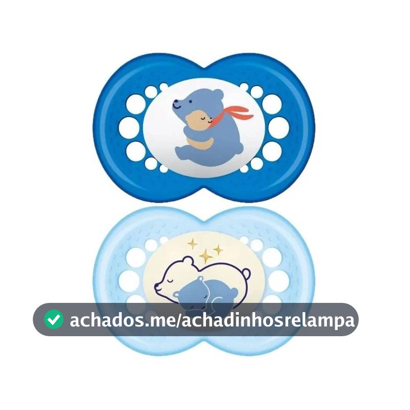 MAM Baby Kit Com 2 Chupetas Original Day & Night Com Bico Simétrico de Silicone SkinSoft para Crianças 16+ Meses Autoesterilizável em 3 Minutos, Azul