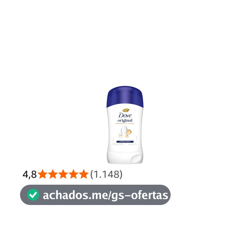Dove Desodorante Antitranspirante Stick Original 72h de Proteção 45g