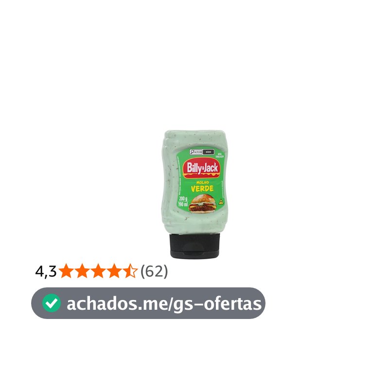 BILLY & JACK, Molho Verde, 200 Gramas