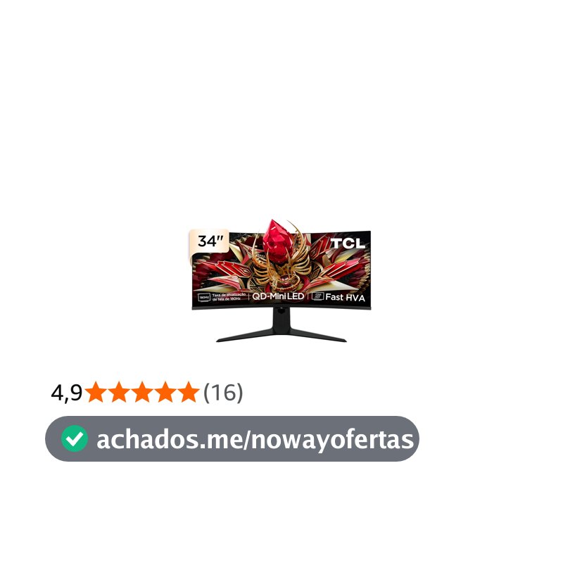 Monitor Gamer Curvo TCL 34 Polegadas QD-Mini LED WQHD R83Q 180Hz 1ms (GtG) HDR 1400 nits 34R83Q