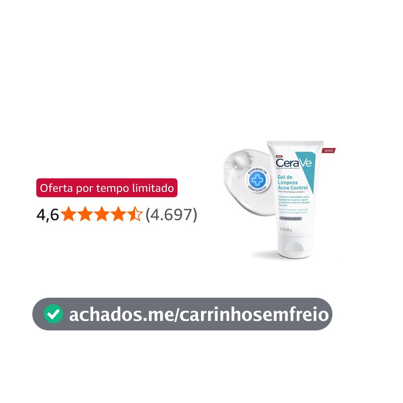 CeraVe Acne Control Refil Gel de Limpeza Facial, Pele Normal a Oleosa, 60g