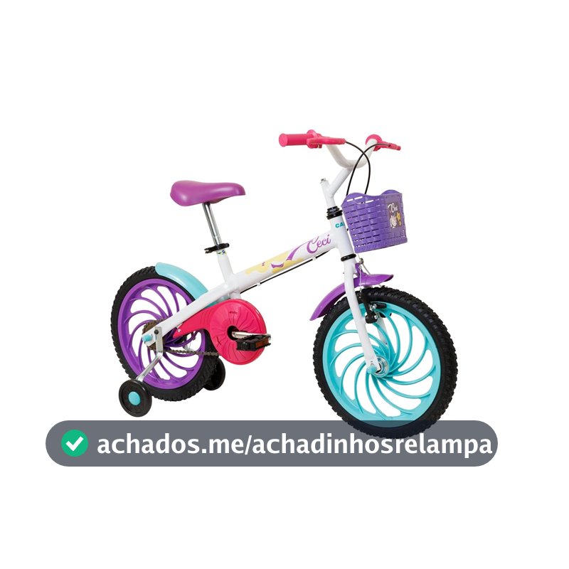 Bicicleta Infantil Caloi Ceci Aro 16, com Rodinhas, Cestinha, Cobre-Corrente e Ajuste Rápido do Banco