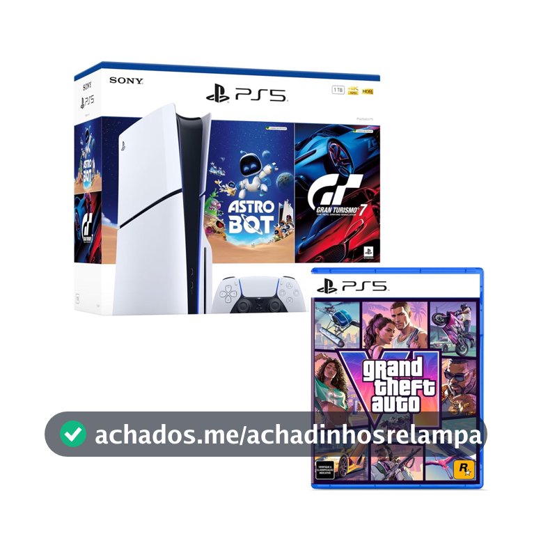 Bundle GTA VI + PlayStation 5 Slim Disk Pacote Astro Bot e Gran Turismo 7