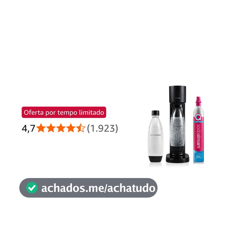Máquina de Água com Gás Gaia Preta SodaStream com Cilindro