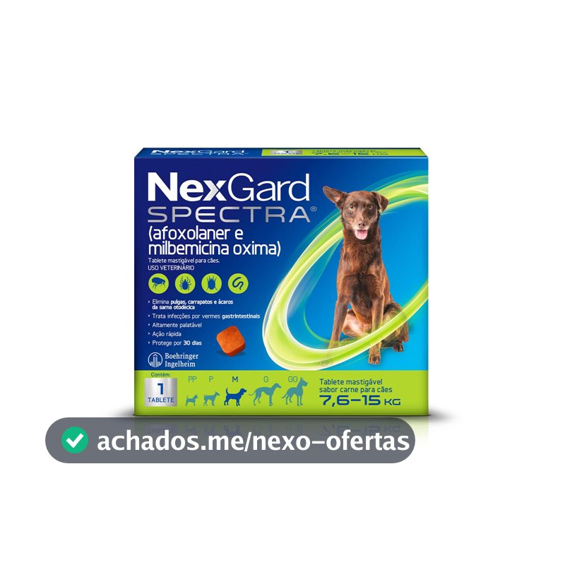 NexGard Spectra Antipulgas e Vermífugo para Cães de 7,6 a 15 kg - 1 Tablete Mastigável
