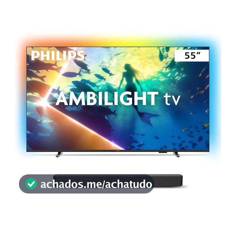Philips Smart TV Ambilight 55" 4K, 55PUG8100/78 + Soundbar TAB4000, Aparelho de Áudio para TV, Bluetooth, HDMI ARC e USB