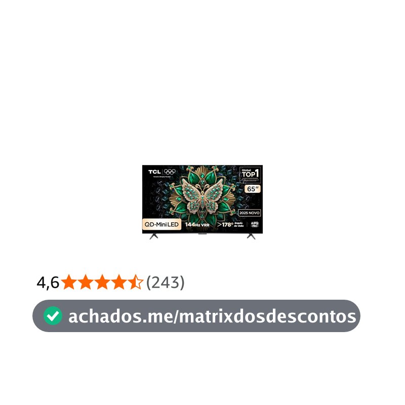 Smart TV TCL 65 Polegadas QD-Mini LED 4K C6K WiFi Bluetooth Google TV 4 HDMI 144Hz HDR10+ 65C6K