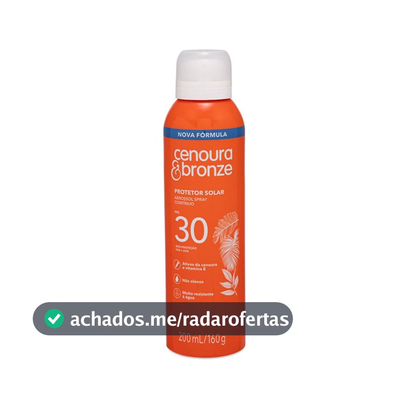 Protetor Solar Aerossol Spray FPS 30 Cenoura & Bronze 200ml