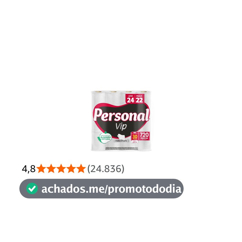 Personal VIP - Papel Higiênico Folha Dupla, Branco 24 unidades (Embalagem pode variar)